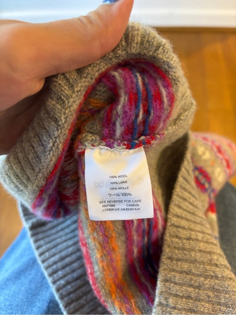 J. Crew Fair Isle Wool-Blend Crewneck Sweater in Gray and Red